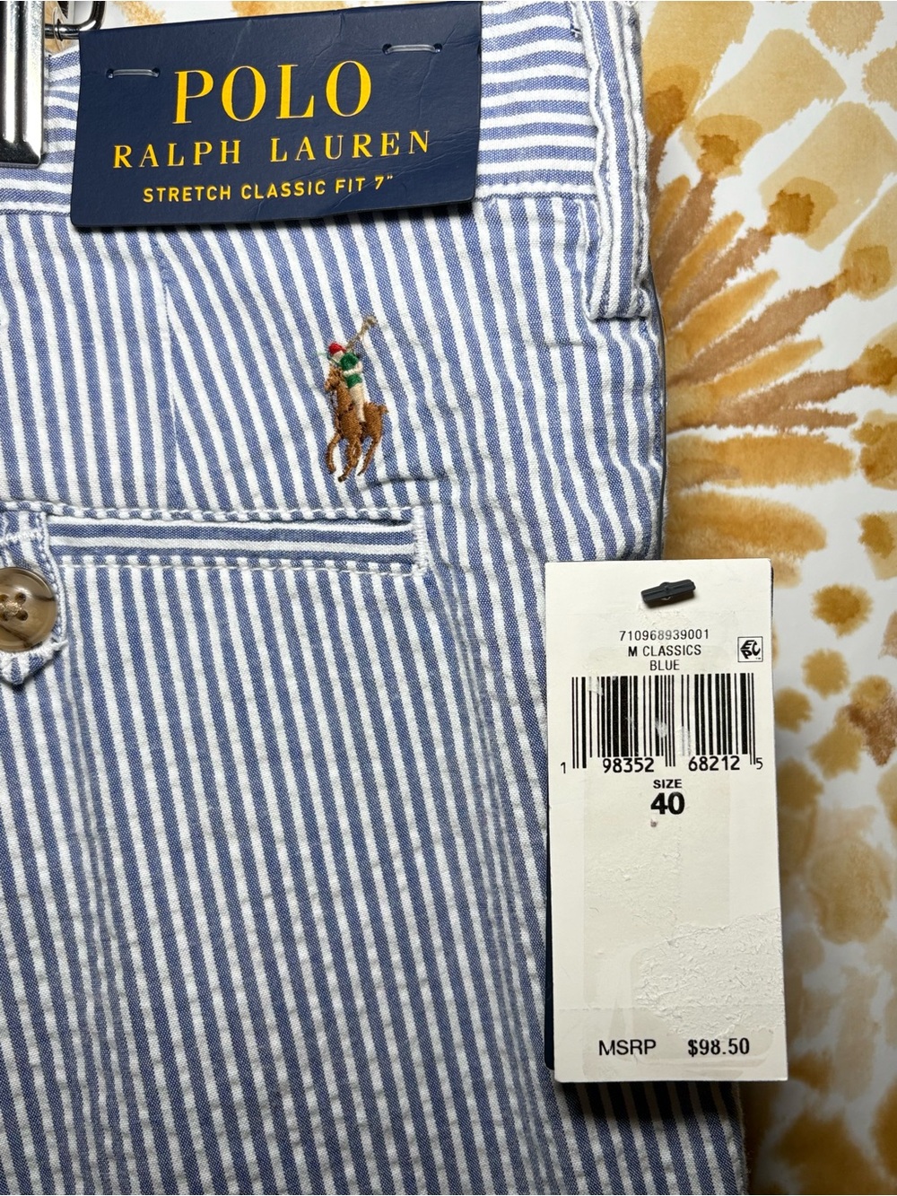 Polo Ralph Lauren Seersucker Shorts Men’s W36 Blue White Stripe Preppy Coastal - Picture 5 of 8